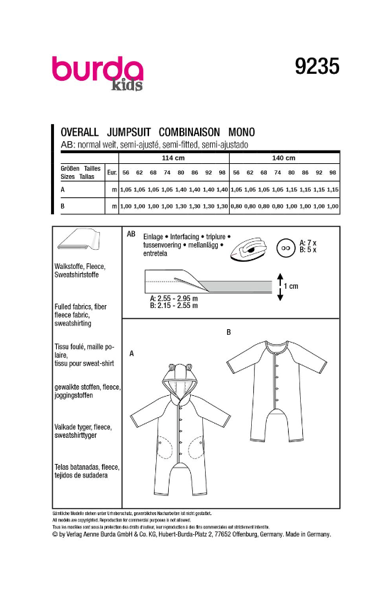 burda Schnitt 9235 " Baby-Strampler"