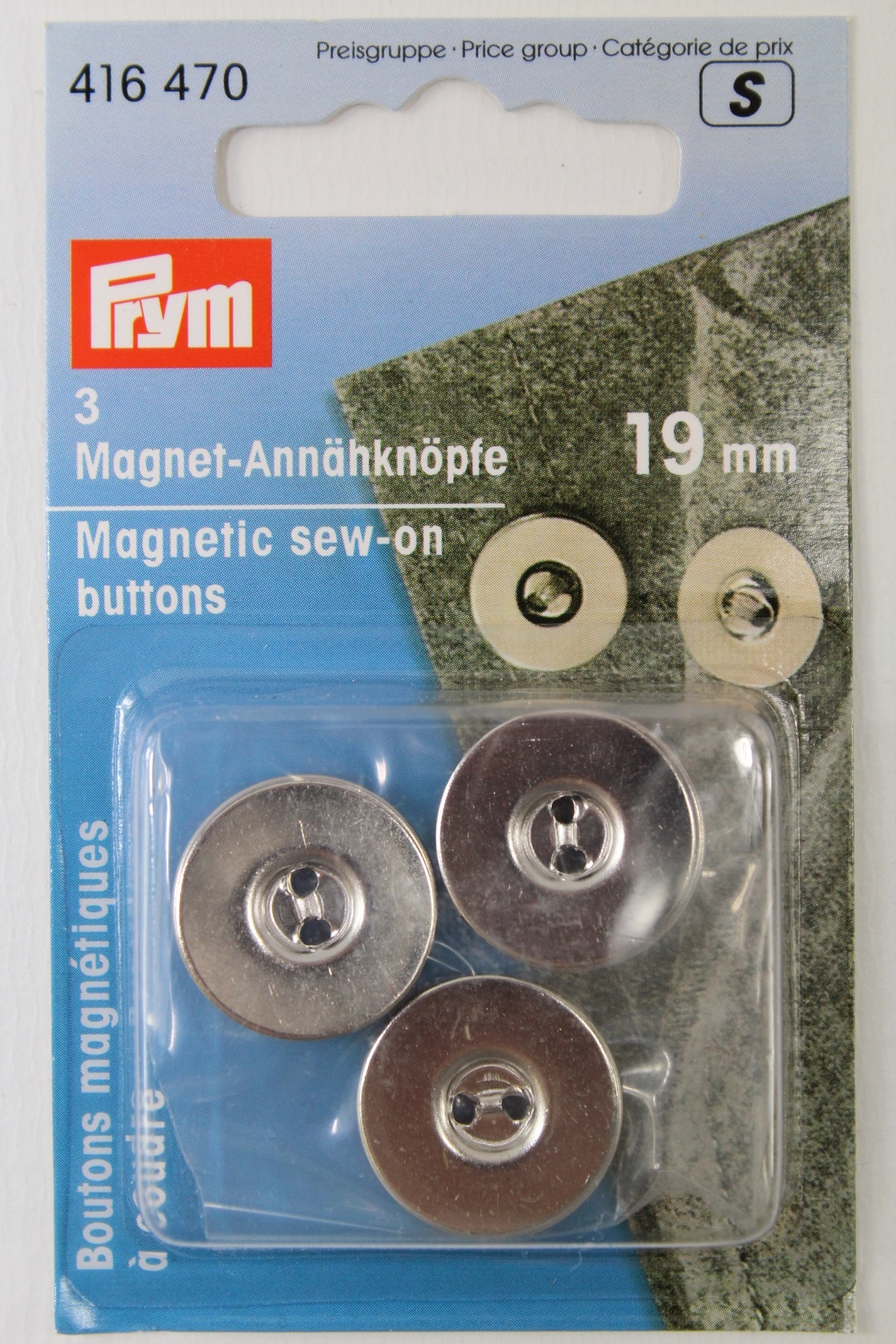 3 Magnet - Annähknöpfe 19 mm silber