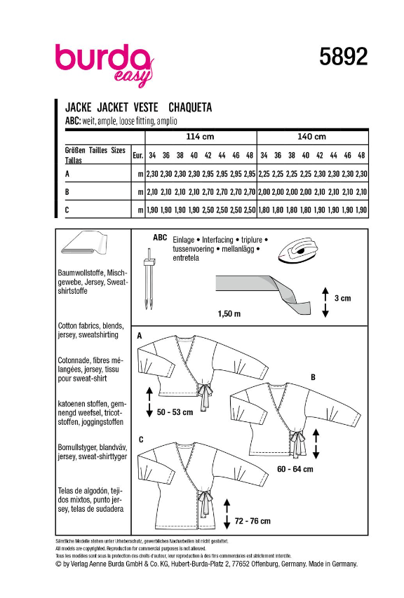 burda Schnitt 5892 "Wickeljacke" burda Schnitt 5892 "Wickeljacke"