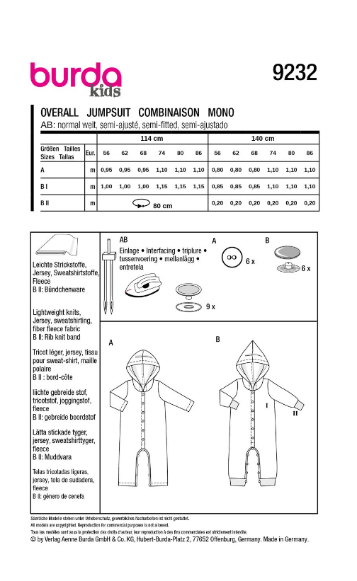 burda Schnitt 9232 "Niedliche Overalls"