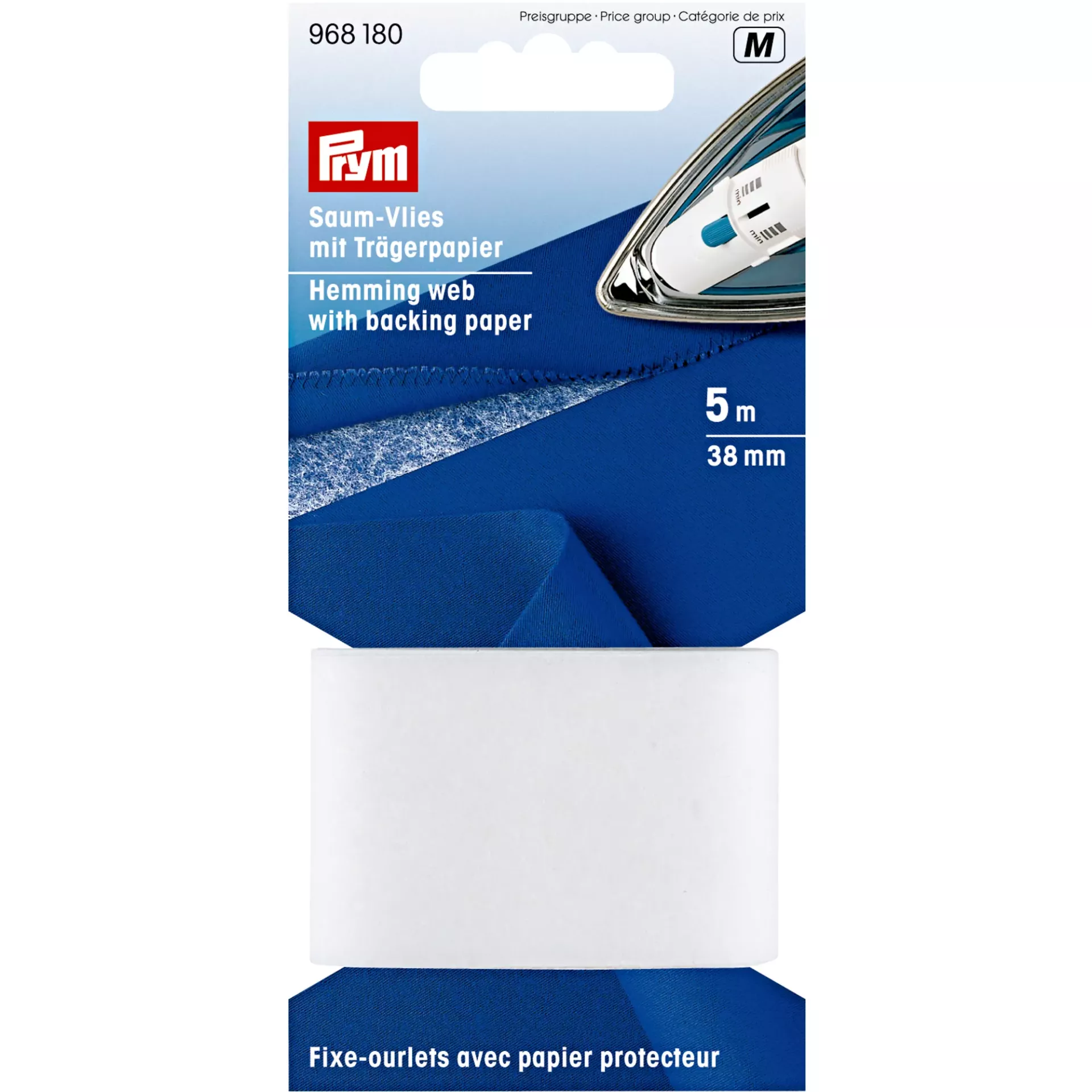 Saumvlies mit Trägerpapier zum Einbügeln, 38mm, weiß 