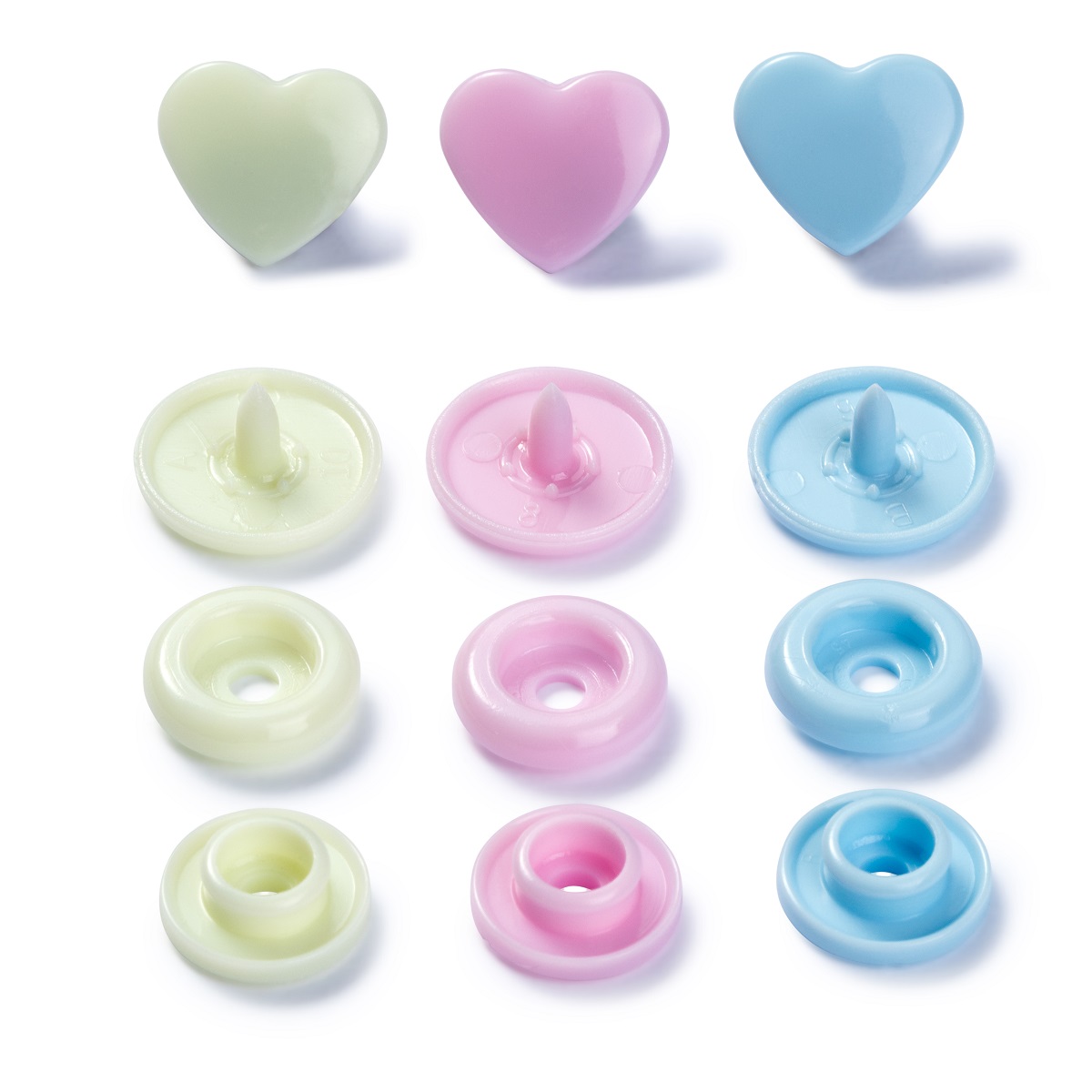 Druckknopf Color, Prym Love, Herz, 12,4mm, rosa/grün/hellblau