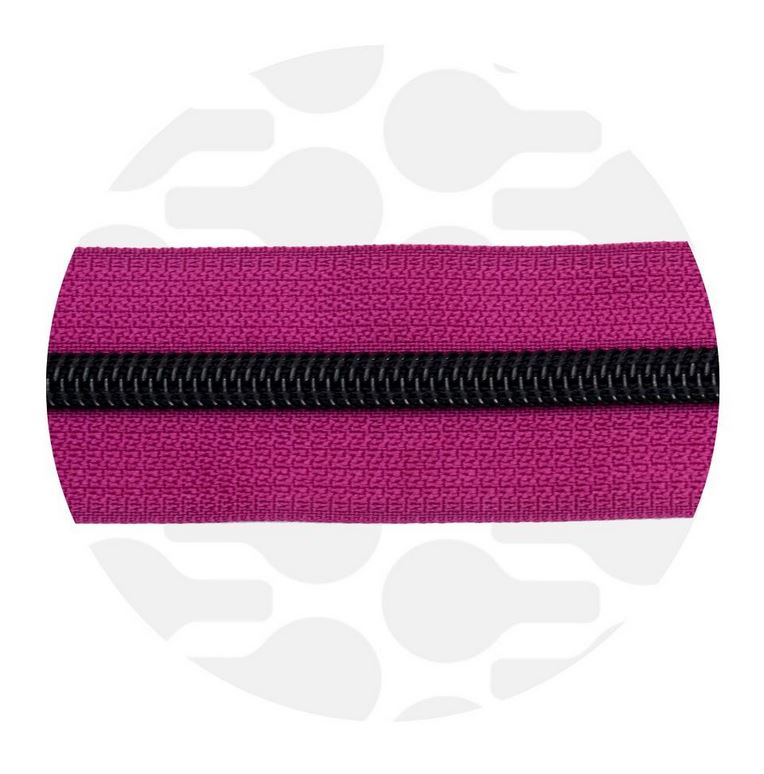 1m Reissversschluss endlos in Dark magenta mit schwarzer Raupe 