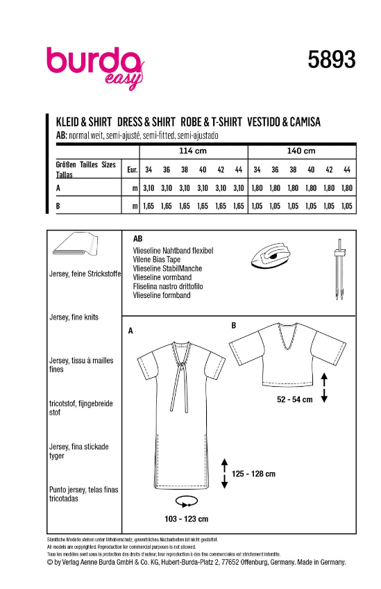 burda Schnitt 5893 "Kleid und Shirt mit tiefen Ausschnitt" burda Schnitt 5893 "Kleid und Shirt mit tiefen Ausschnitt"