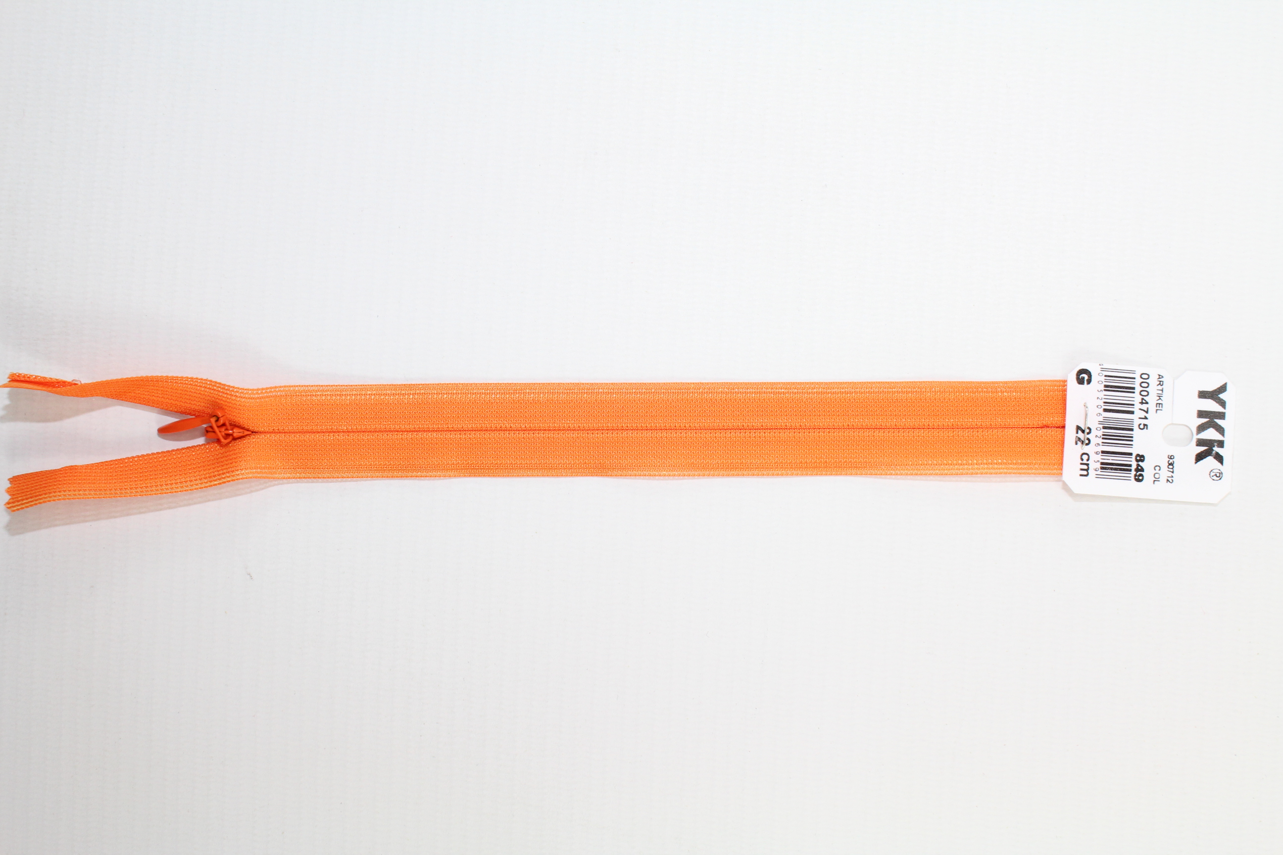 Nahtverdeckter Reissverschluss aus Kunststoff 22cm (orange) Col. 849