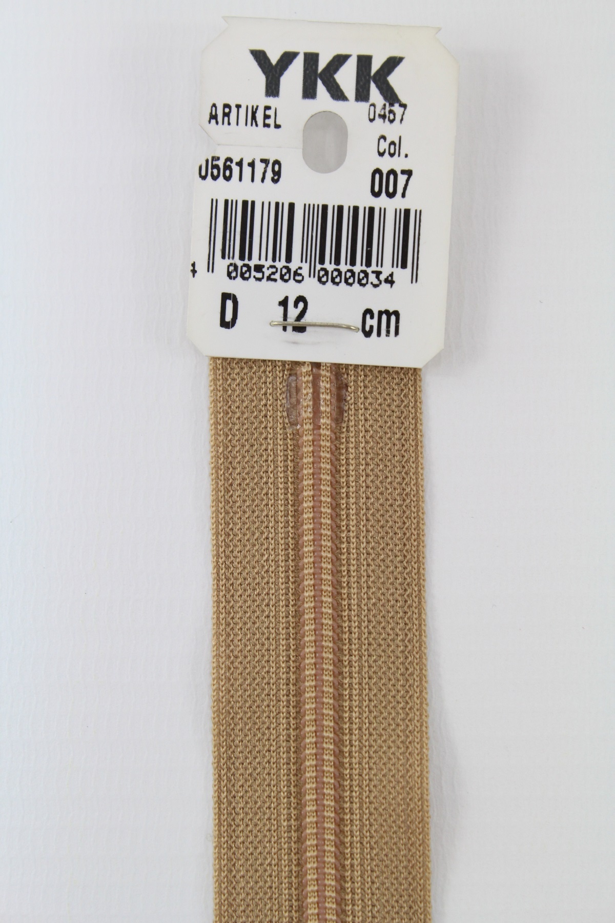 YKK-Reissverschluss 12cm-60cm, nicht teilbar, kamel