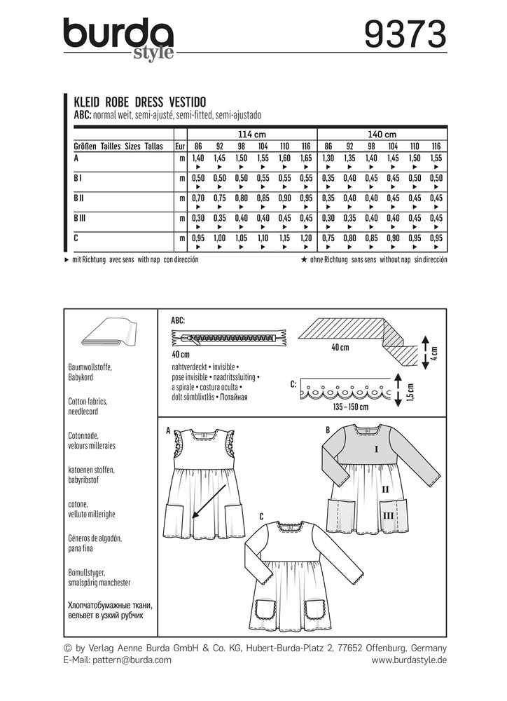 burda Schnitt 9373 "Mädchenkleid - gekräuselter Rock"