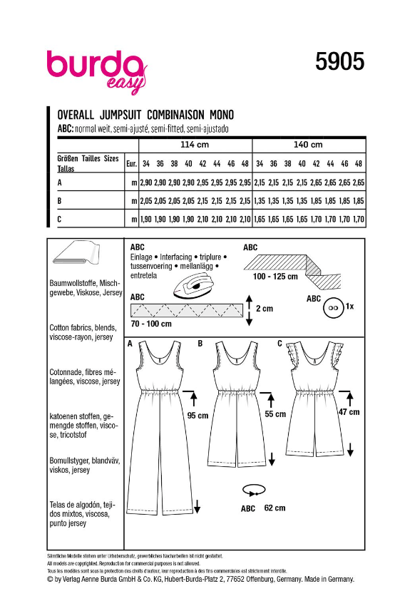 burda Schnitt 5905 "Einteiler in verschiedenen Längen" burda Schnitt 5905 "Einteiler in verschiedenen Längen"