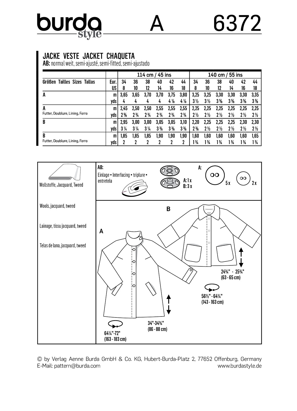 burda Schnitt 6372 "Jacken"