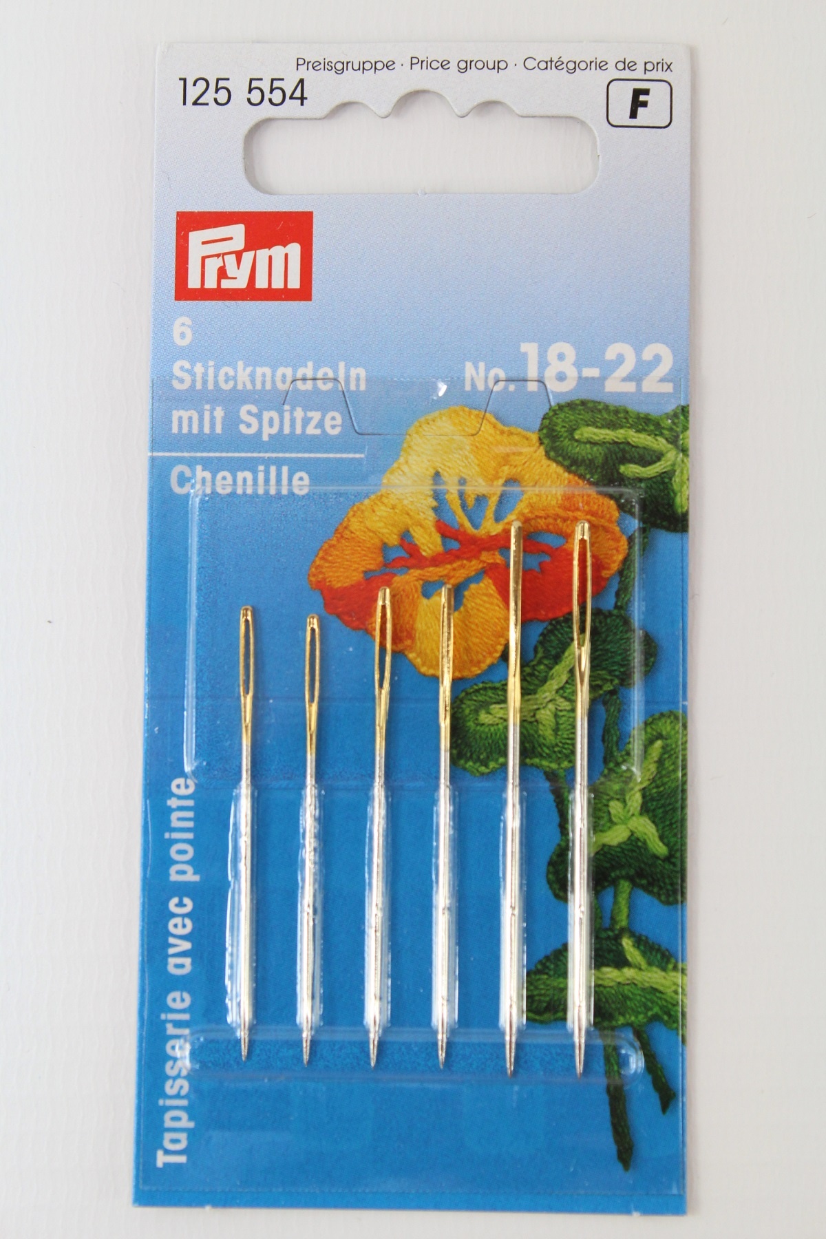 6 Sticknadeln mit Spitze No. 18 - 22 6 Sticknadeln mit Spitze No. 18 - 22