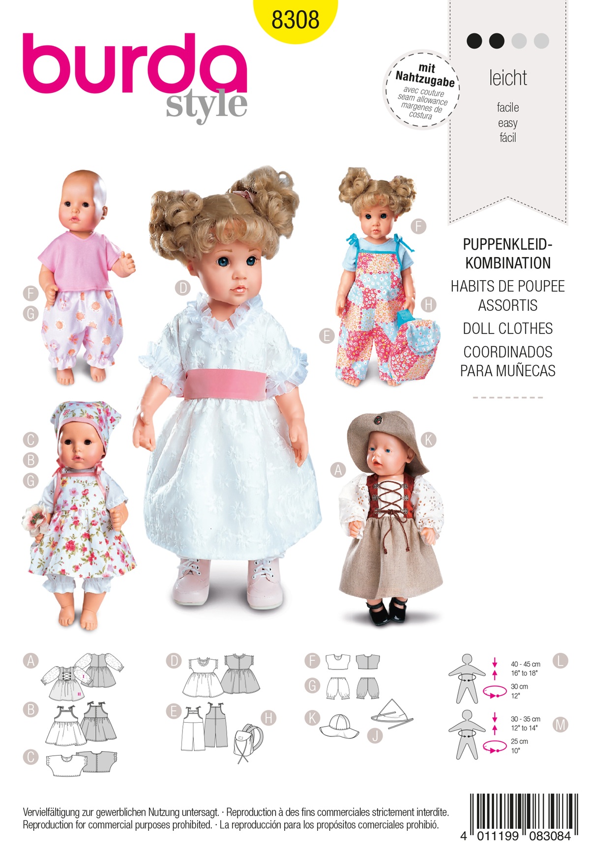 burda Schnitt 8308 - Puppenkleider