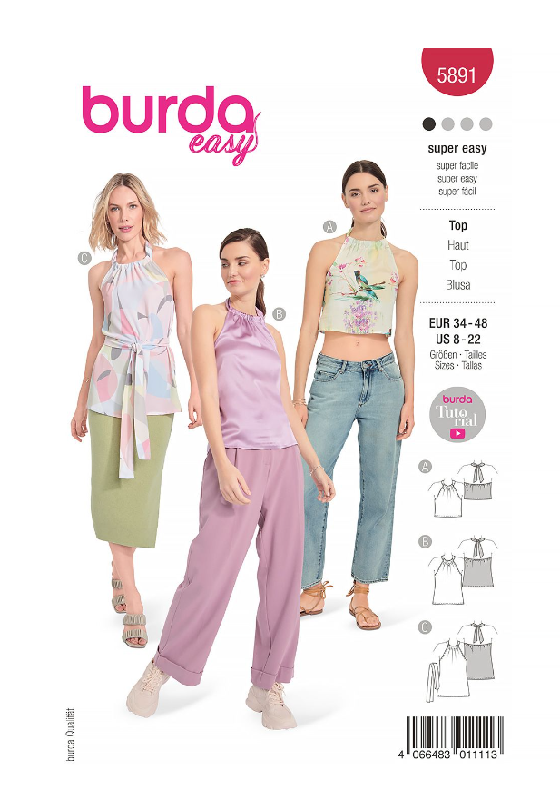burda Schnitt 5891 "Neckholdertops in verschiedenen Längen" burda Schnitt 5891 "Neckholdertops in verschiedenen Längen"