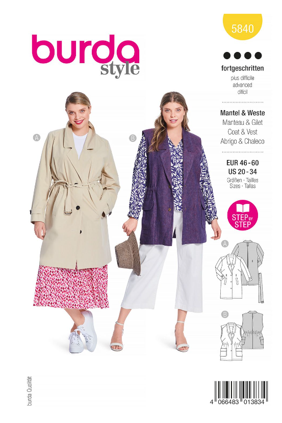 burda Schnitt 5840 "Klassischer Damen-Trenchcoat"