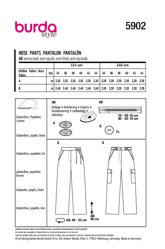 burda Schnitt 5902 "Gerade geschnittene Hosen"