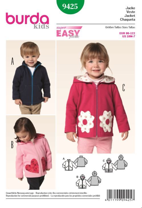 burda Schnitt 9425 "Jacke und Kapuzenjacke und Reißverschluss" burda Schnitt 9425 "Jacke und Kapuzenjacke und Reißverschluss"
