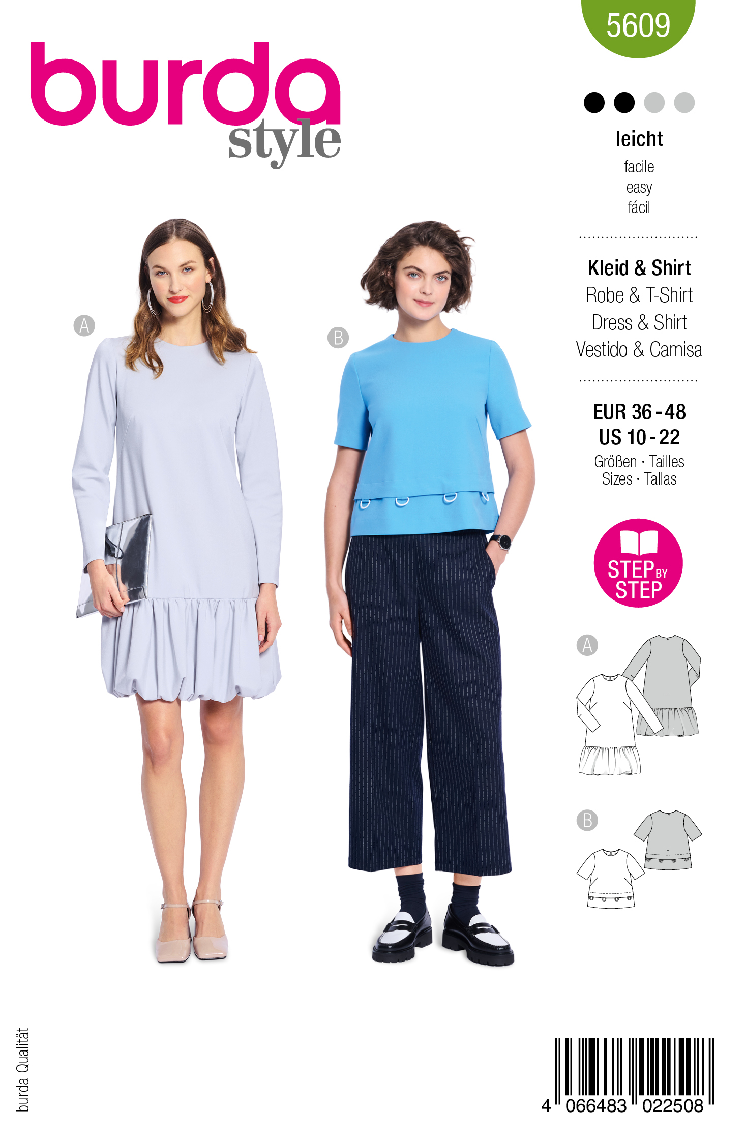 burda Schnitt 5609 - Kleid mit Ballonrock & Kurzarm-Shirt