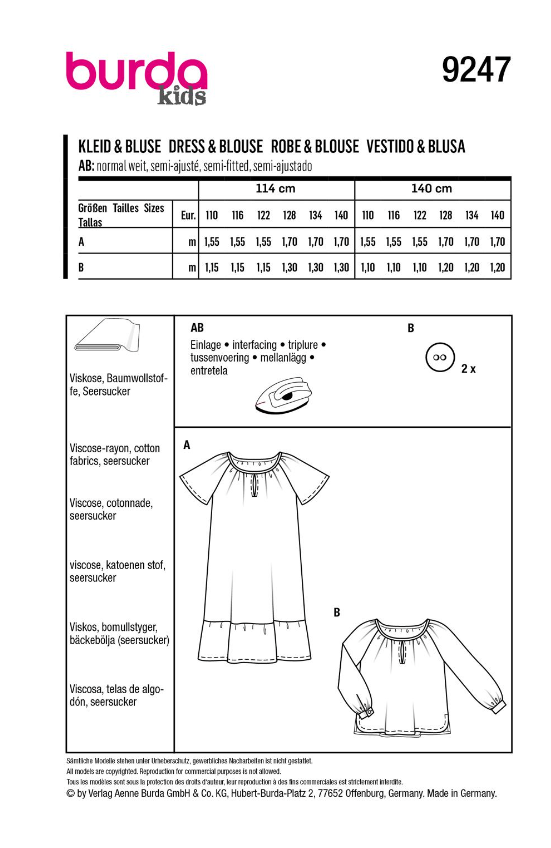 burda Schnitt 9247 "Kleid und Bluse für Mädchen"