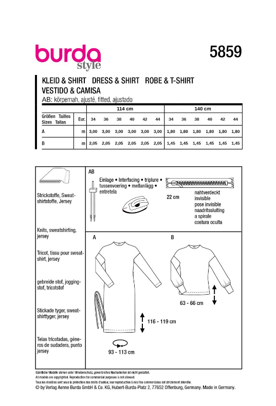 burda Schnitt 5859 "Kleid und Shirt"