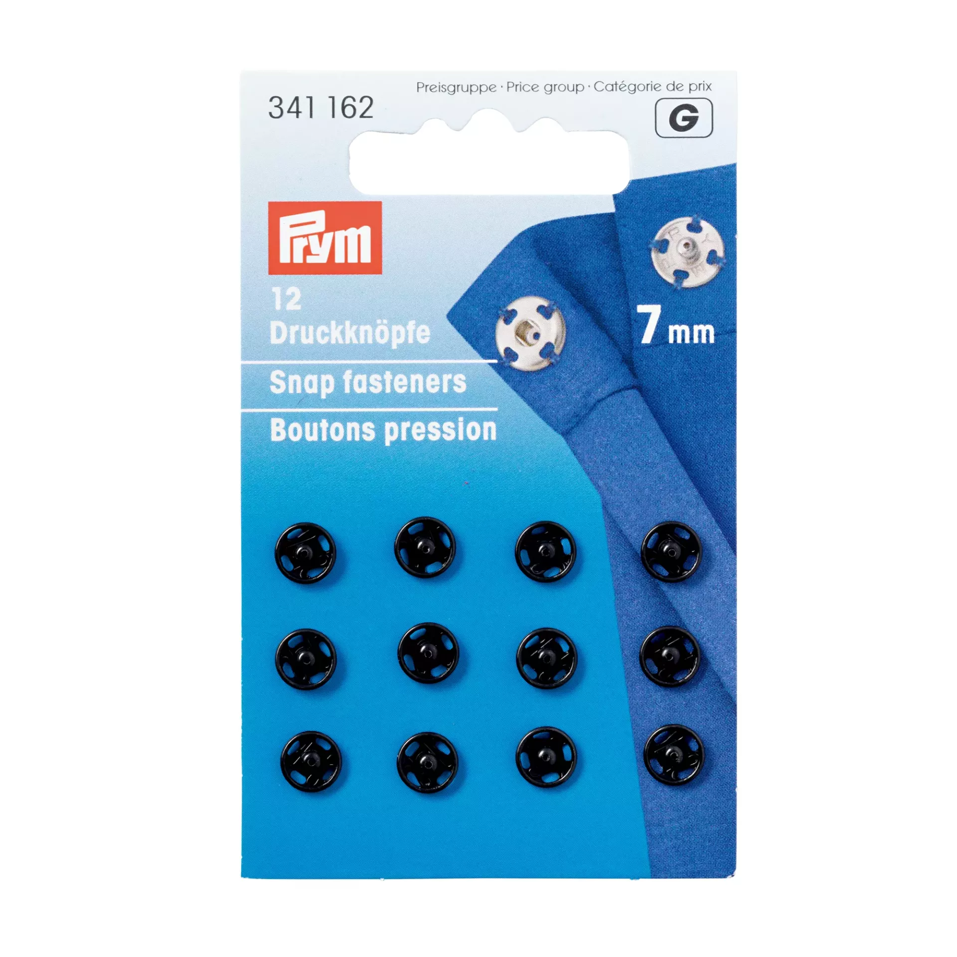 12 Annäh- Druckknöpfe ø 7mm schwarz