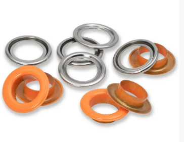 Ösen mit Scheiben, 14mm, orange/silberfarbig  