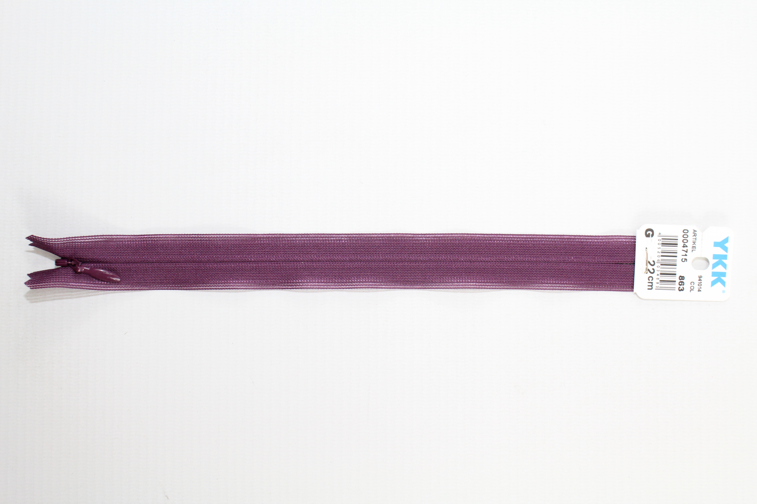 Nahtverdeckter Reissverschluss aus Kunststoff 22cm (aubergine) Col. 863