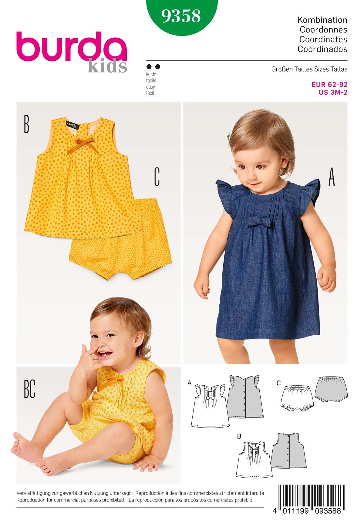burda Schnitt 9358 "Kleid und Hängerchen und Bluse und Höschen und Fältchen und rückw. Knopfverschus burda Schnitt 9358 "Kleid und Hängerchen und Bluse und Höschen und Fältchen und rückw. Knopfverschus