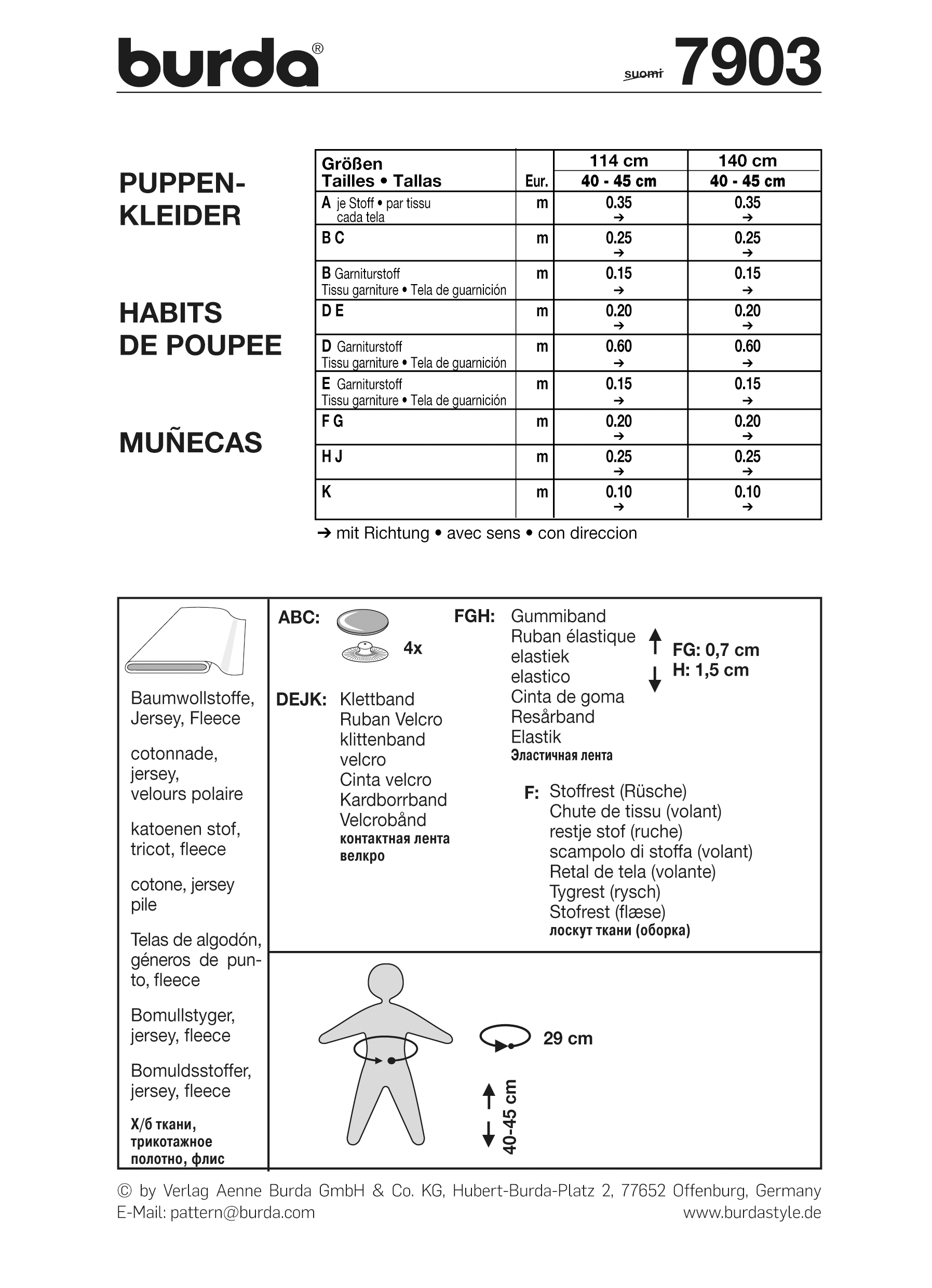 burda Schnitt 7903 - Puppenkleider