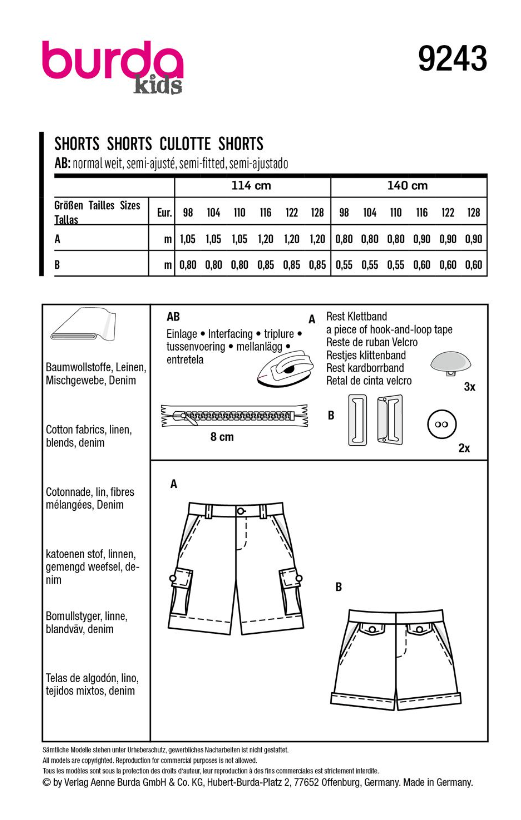 burda Schnitt 9243 "Shorts für Jungs"