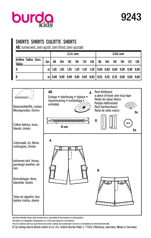 burda Schnitt 9243 "Shorts für Jungs" burda Schnitt 9243 "Shorts für Jungs"