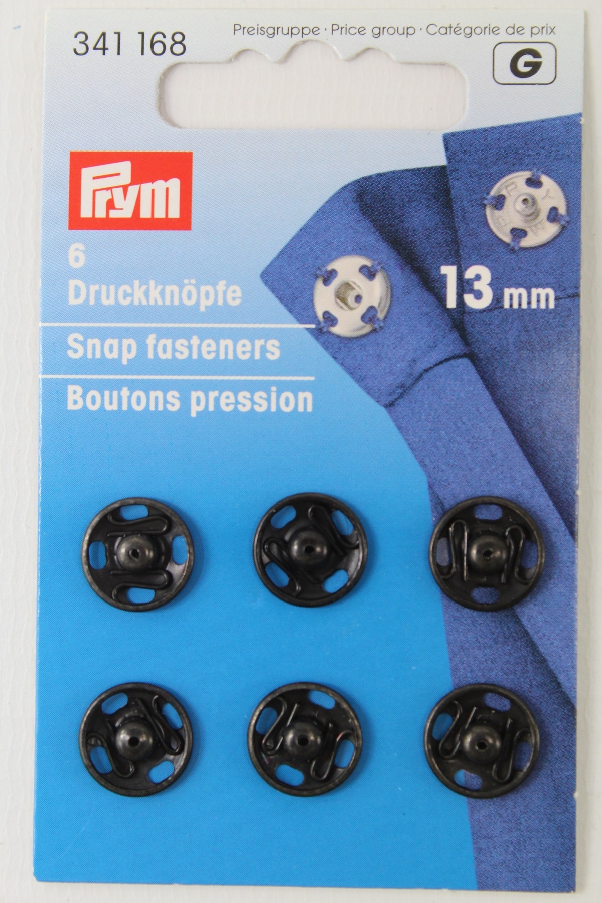 6 Annäh- Druckknöpfe ø 13mm schwarz