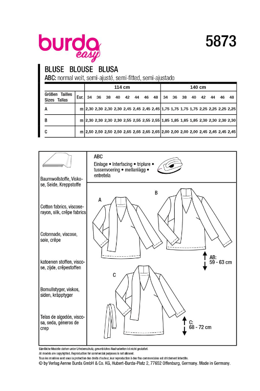 burda Schnitt 5873 "Blusen" burda Schnitt 5873 "Blusen"