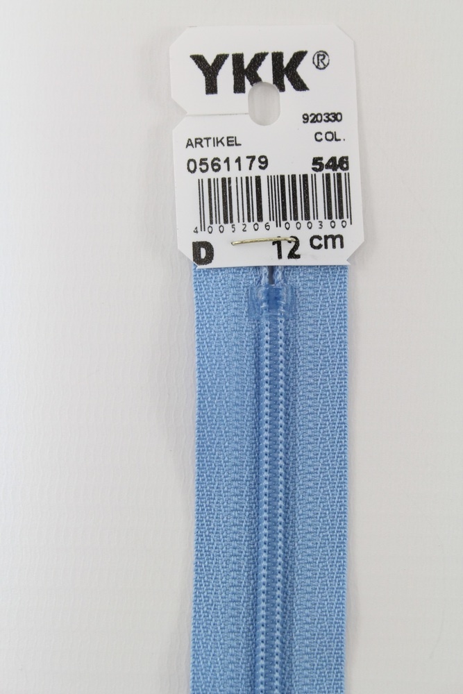 YKK-Reissverschluss 12cm-60cm, nicht teilbar, pastellblau