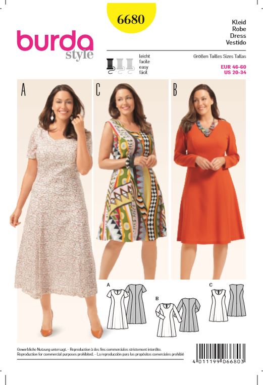 burda Schnitt 6680 "Kleid und Teilungsnähte und ausgestellter Saum " burda Schnitt 6680 "Kleid und Teilungsnähte und ausgestellter Saum "