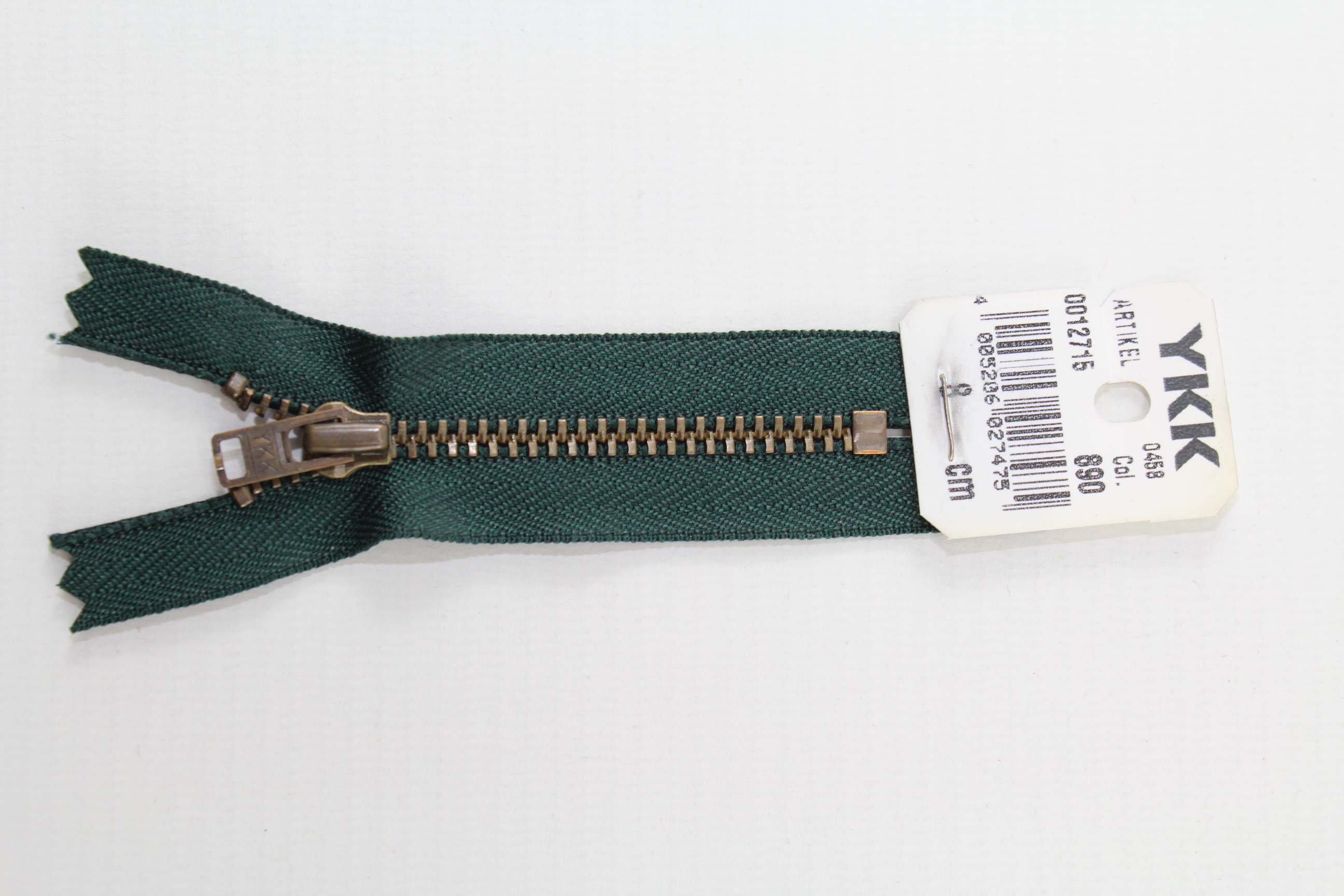 YKK Reissverschluss altmessing 8cm, nicht teilbar, dunkelgrün, Farb.-Nr.: 890