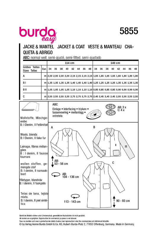 burda Schnitt 5855 "Jacken" burda Schnitt 5855 "Jacken"