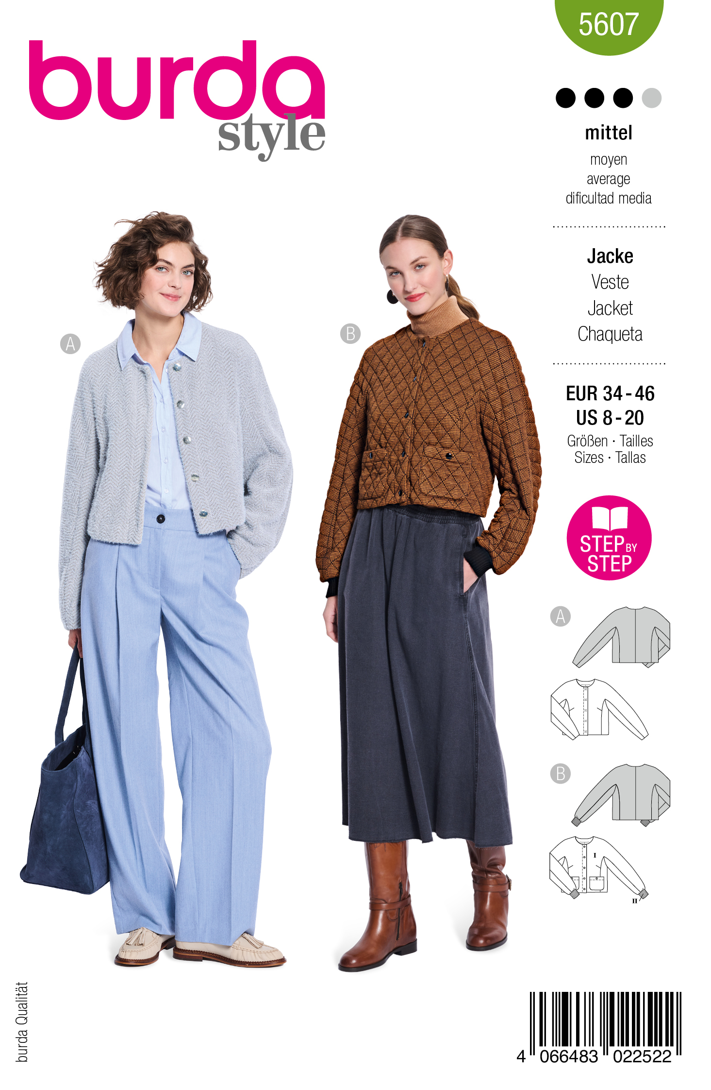 burda Schnitt 5607 - Kurzjacken mit Knopfleiste