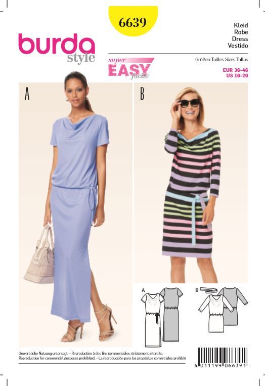 burda Schnitt 6639 "Jerseykleid und Wasserfall und Banddurchzug" burda Schnitt 6639 "Jerseykleid und Wasserfall und Banddurchzug"