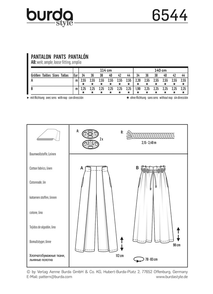 burda Schnitt 6544 "Hose und großzügige Beinweite"