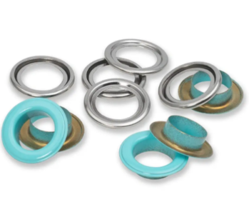 Ösen mit Scheiben, 14mm, mint/silberfarbig